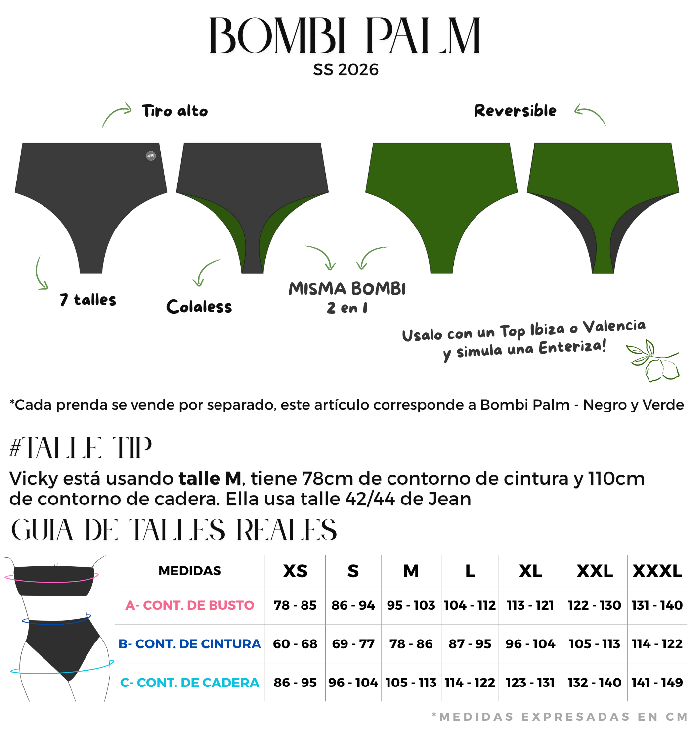bombacha colaless tiro alto en negro y verde